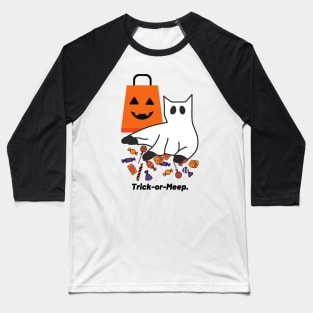 Trick-or-meep Ghost Cat Baseball T-Shirt